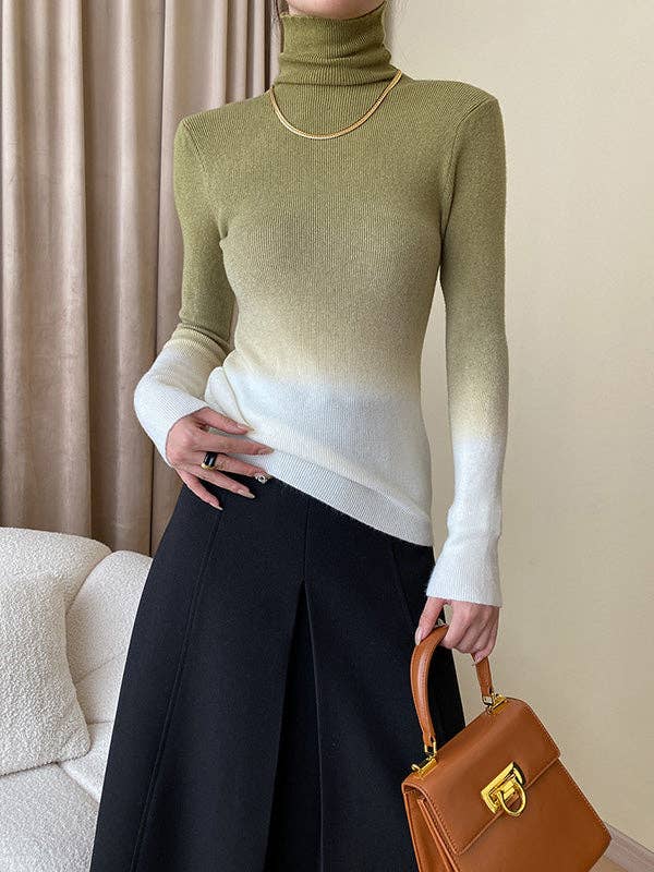 Long Sleeves Skinny Gradient High-Neck Pullovers Sweater Tops: CAMEL / One_size