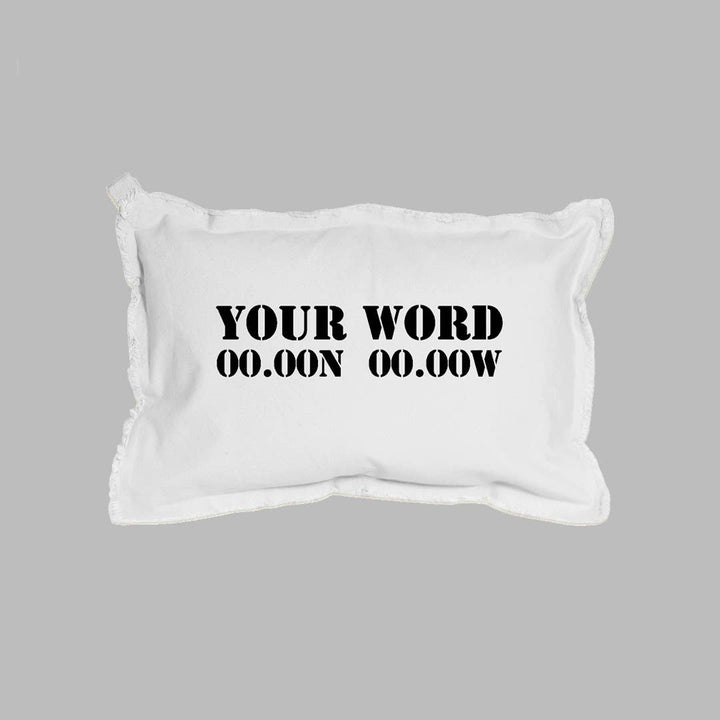 Personalized Your Word + Coordinates Stencil Lumbar Pillow: Natural / 12" X18"