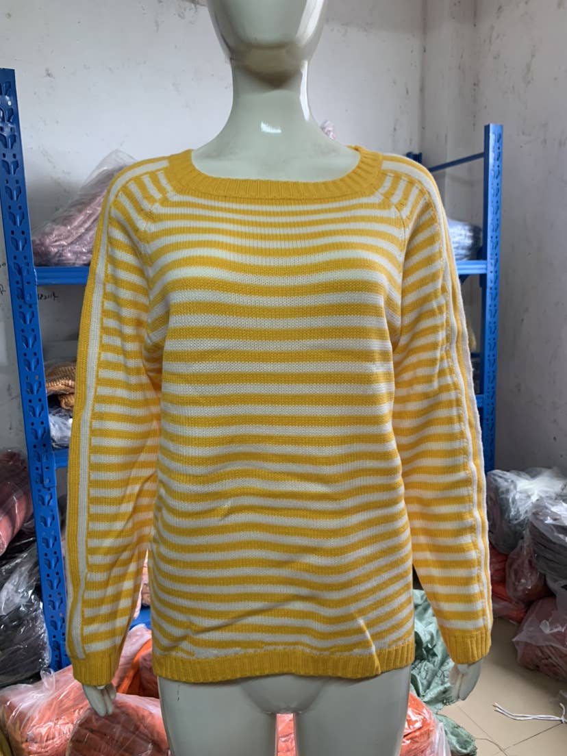 CWOSWL0811_ Long Sleeve Loose Neck Pullover Sweater: GREY / (S) 1