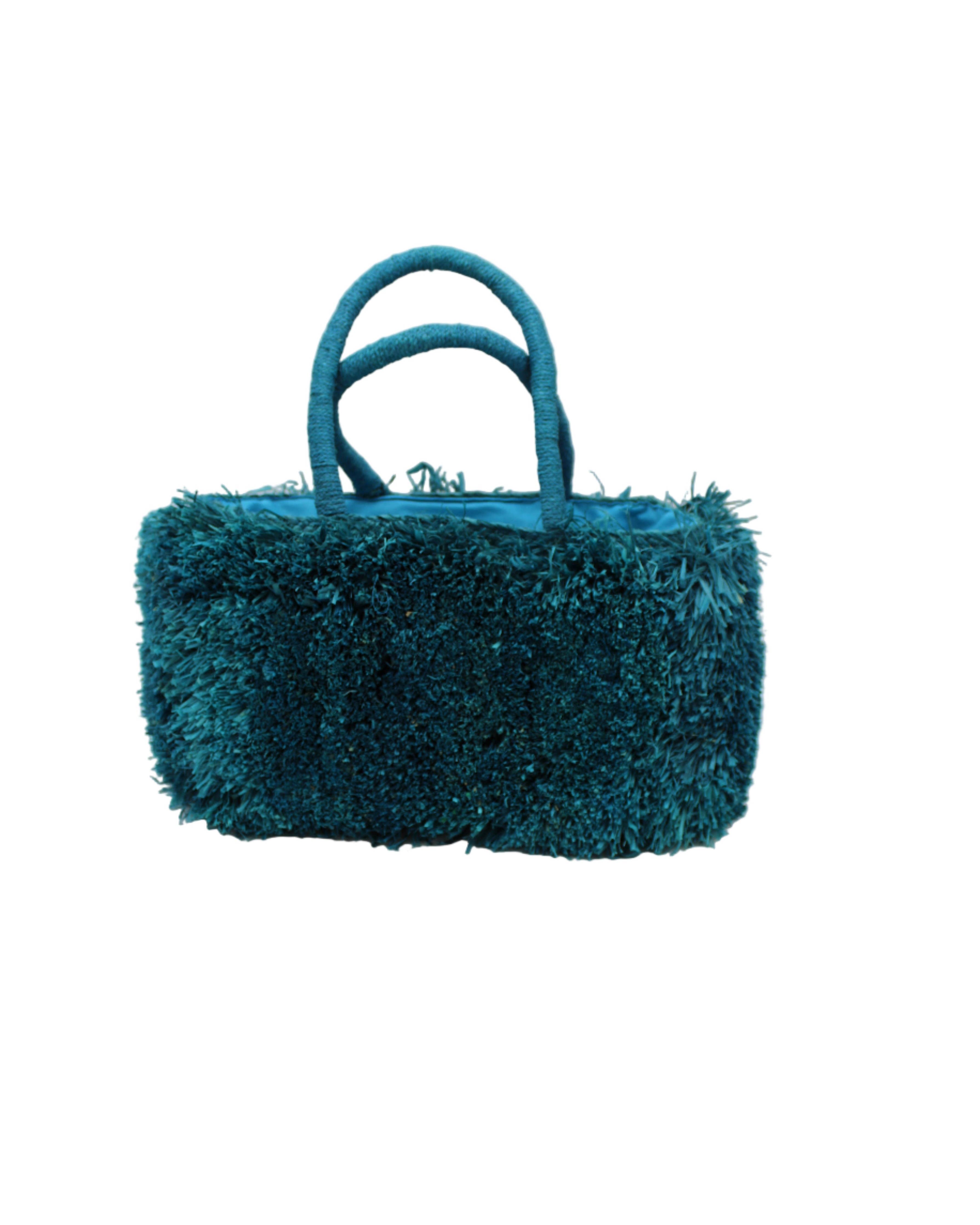 Calypso Pompom Pouf Crochet Straw Basket Handbag: Natural