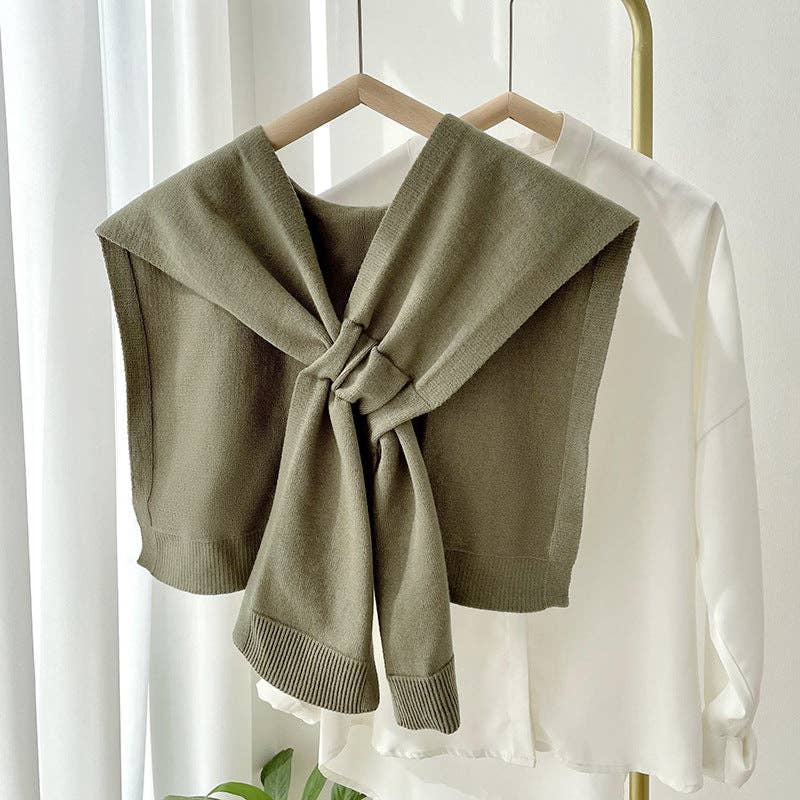 Knitted Crossed Solid Shawl: White / 90cm