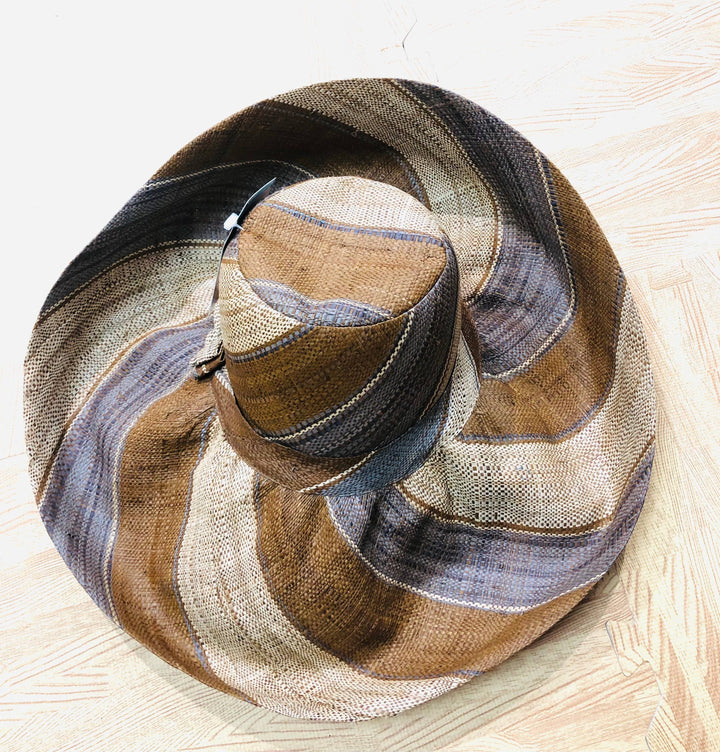 Sun Hats: Colored Stripes Packable 5" & 7" Brim Raffia Straw: 5" Brim / Carmalita Stripes