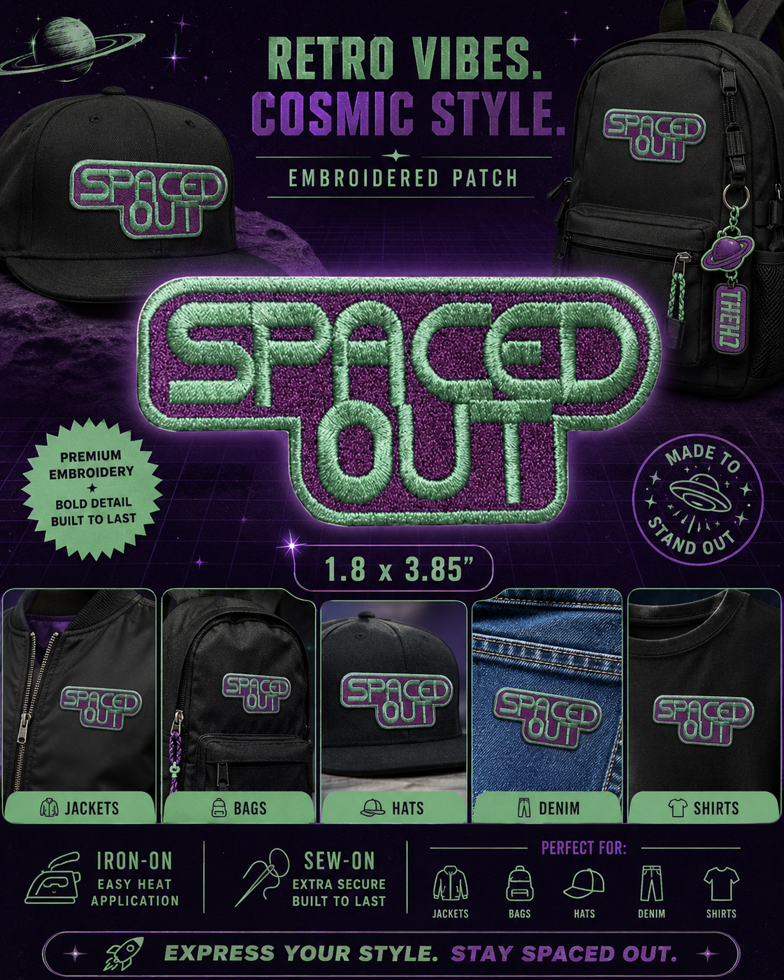 Space Spaced Out Verbage - Sew Original Patch – 1.8" x 3.85"