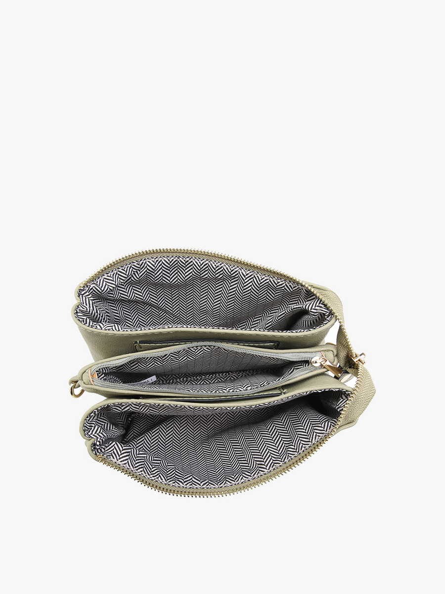 M013 Riley Monogrammable 3 Compartment Crossbody/Wristlet: Grey Blue