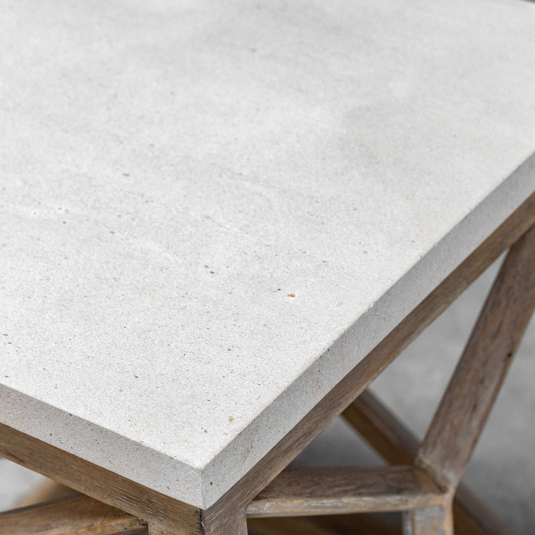 Catali - Stone End Table - White & Light Brown