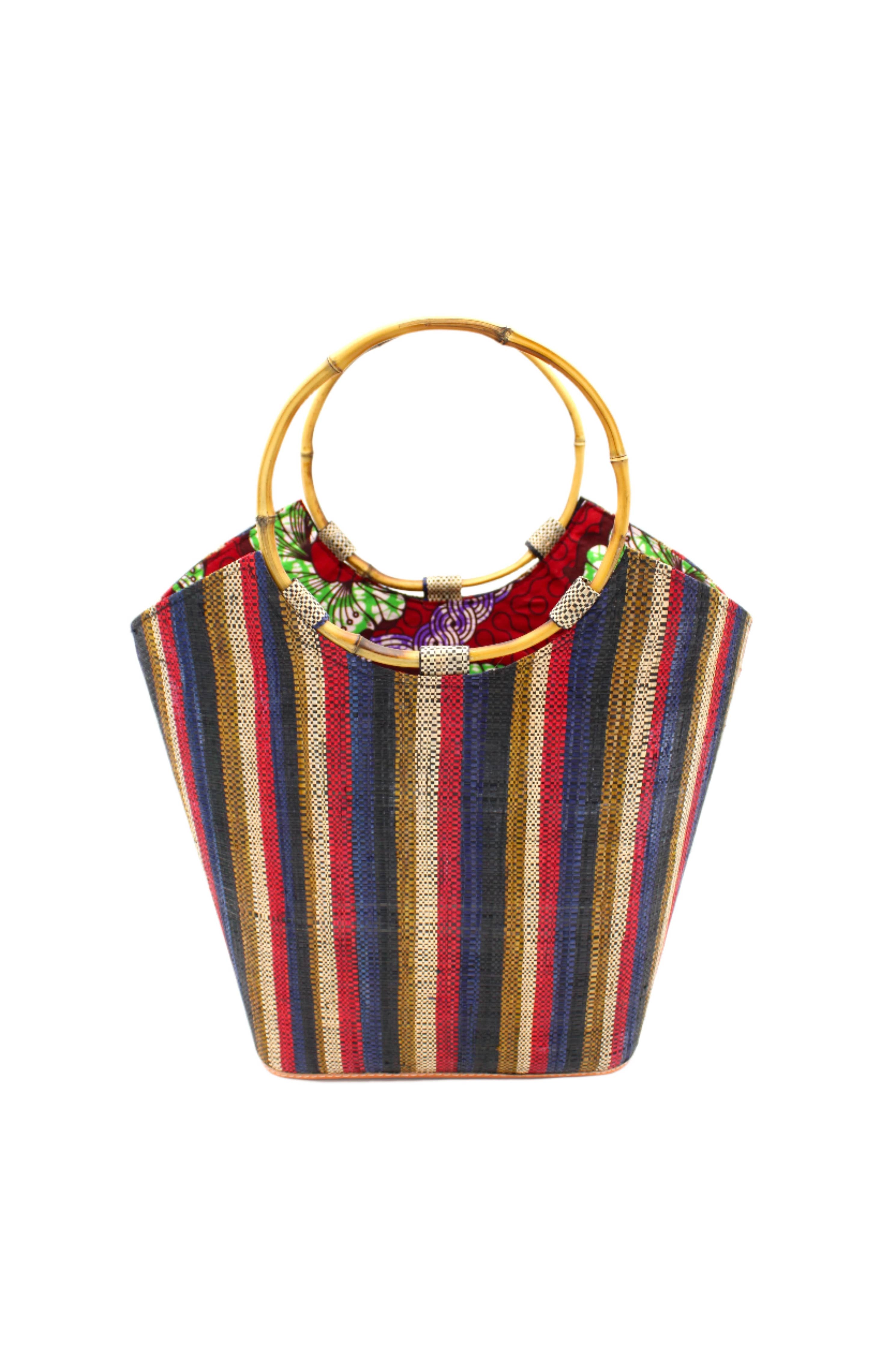 Carmen Straw Bucket Bag with Bamboo Handles: Denim