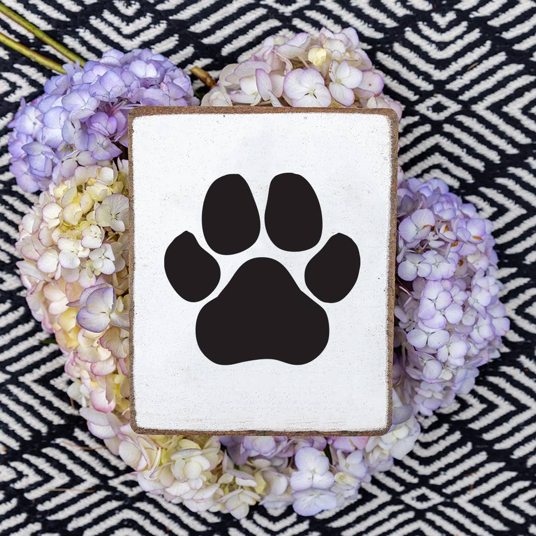 Black Paw Print Decorative Wooden Block