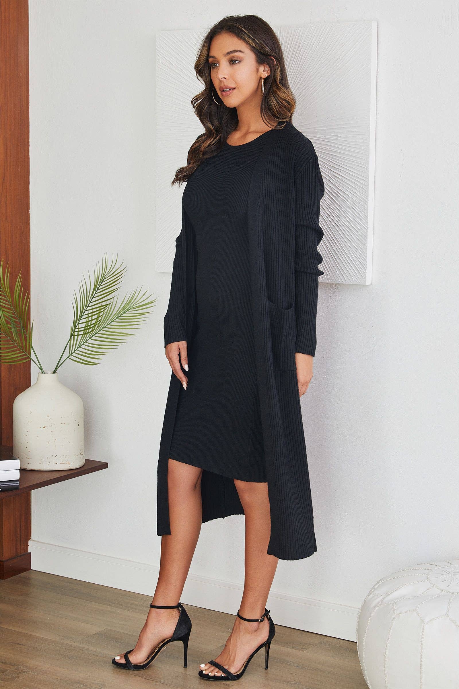 LOUNGE COMFY DRESS SET(QQ8258-BLACK): SMALL/MEDIM