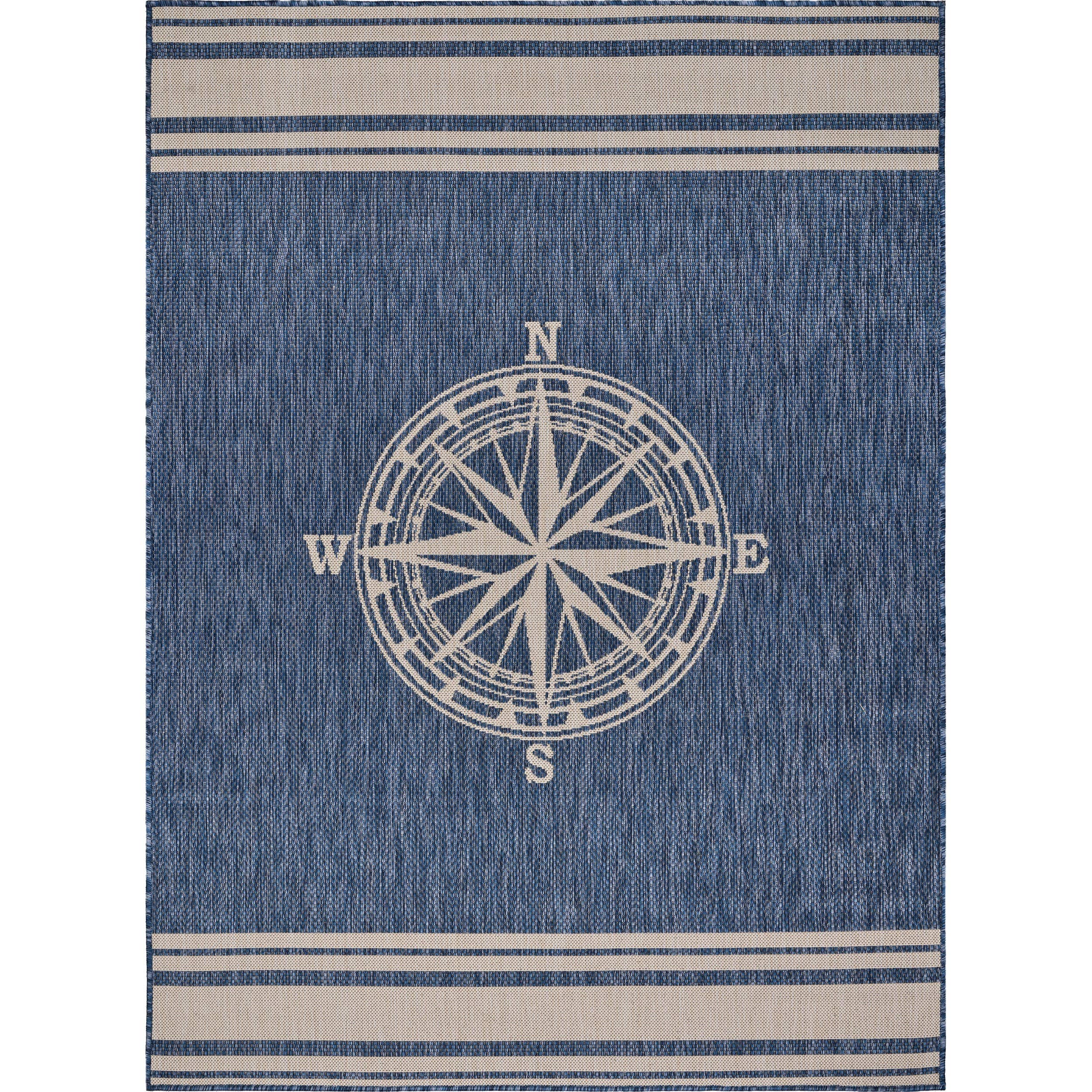 Samantha Navigate Navy Blue/White Indoor/Outdoor Area Rug: 7'6" x 9'5"