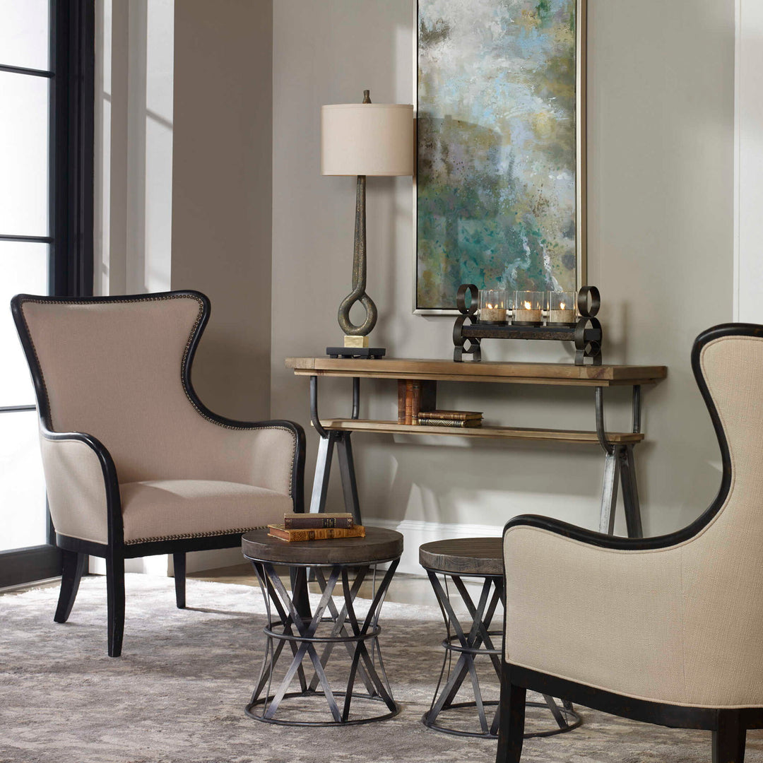 Sandy - Wing Back Armchair - Beige & Dark Brown