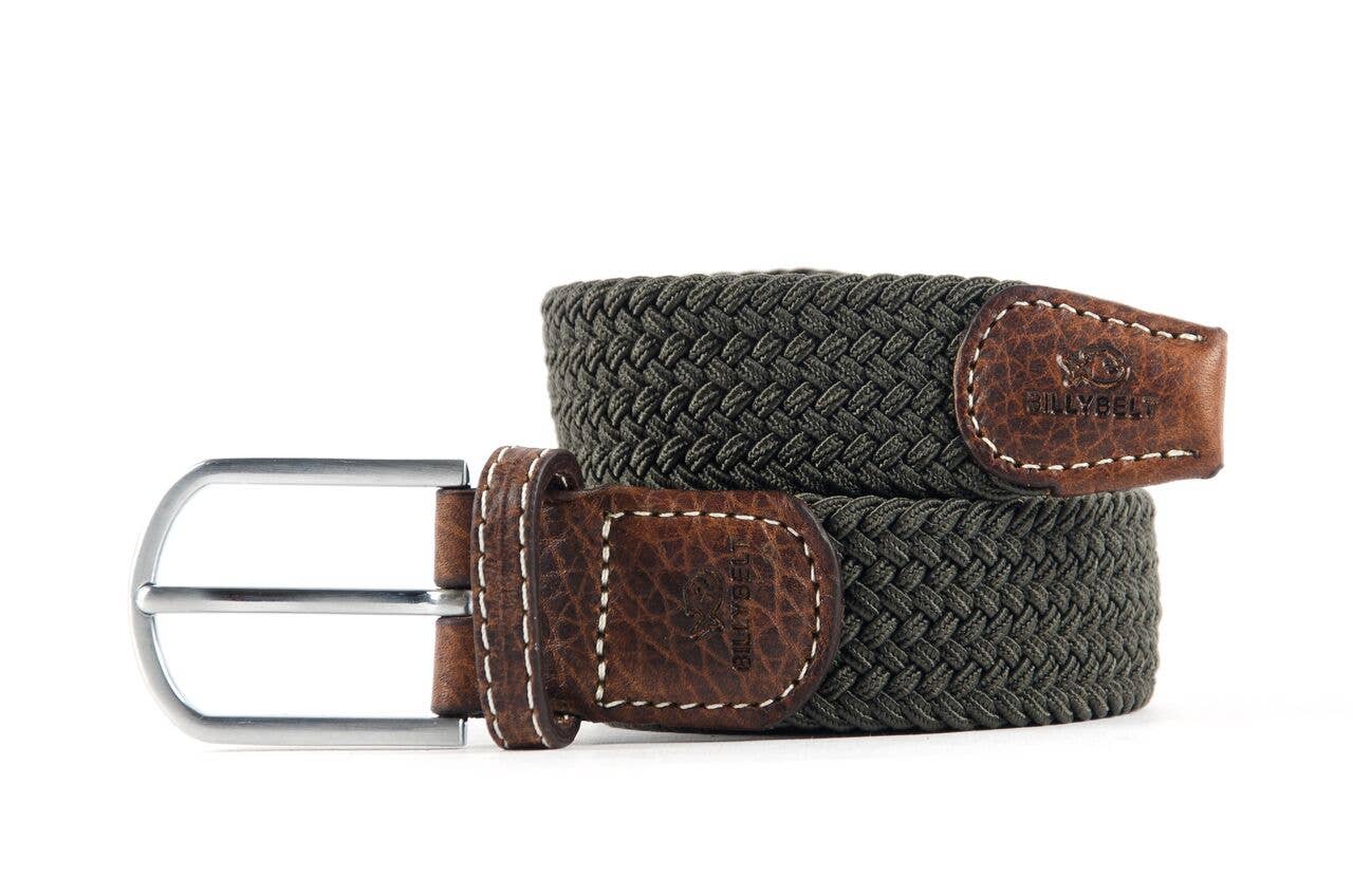 Khaki green elastic braided belt: Size 2