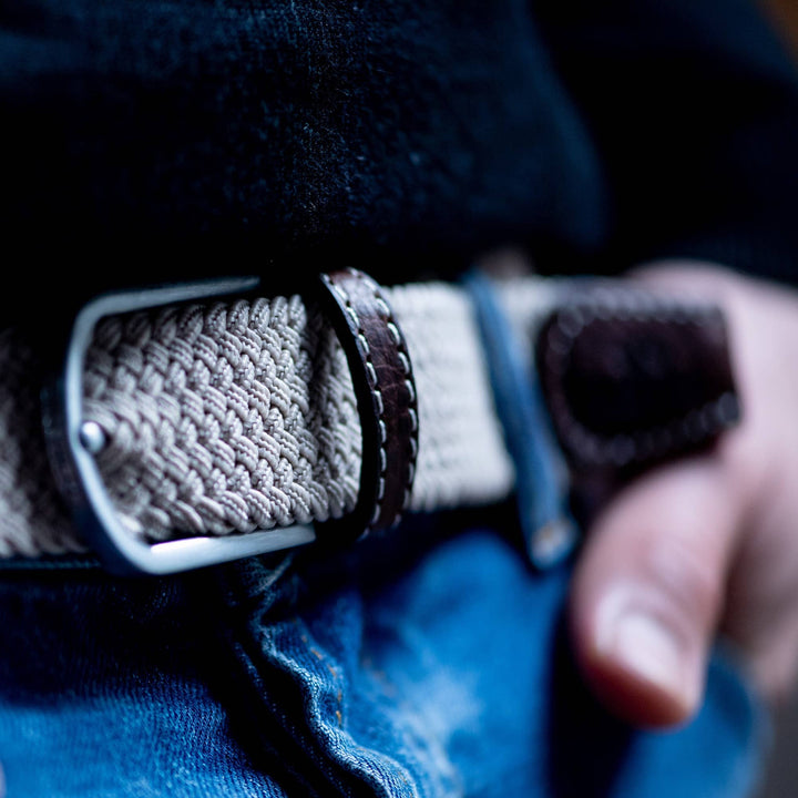 Sand beige elastic braided belt: Size 2