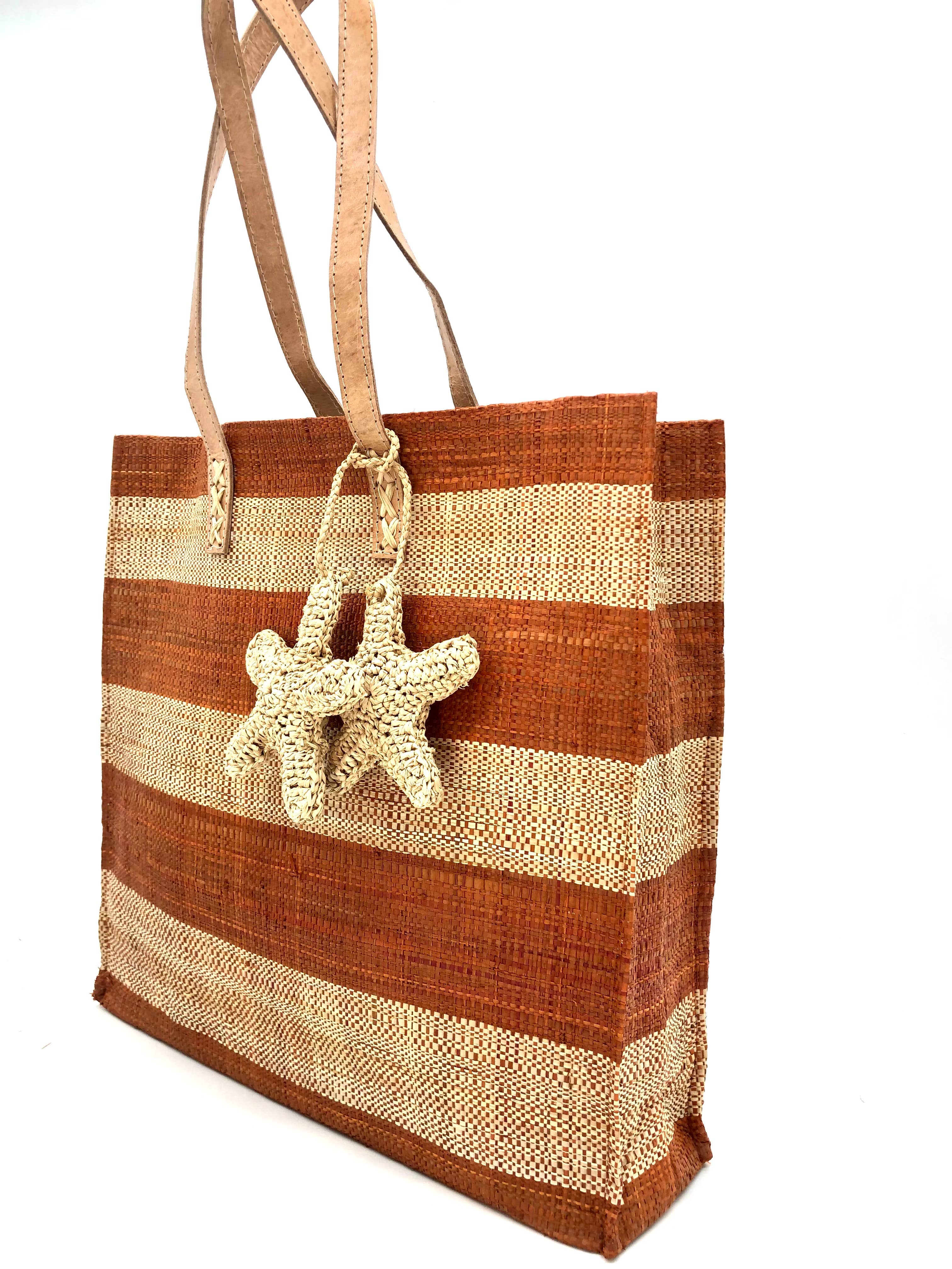 Starfish Straw Bag with Crochet Starfish Charm Embellishment: Black