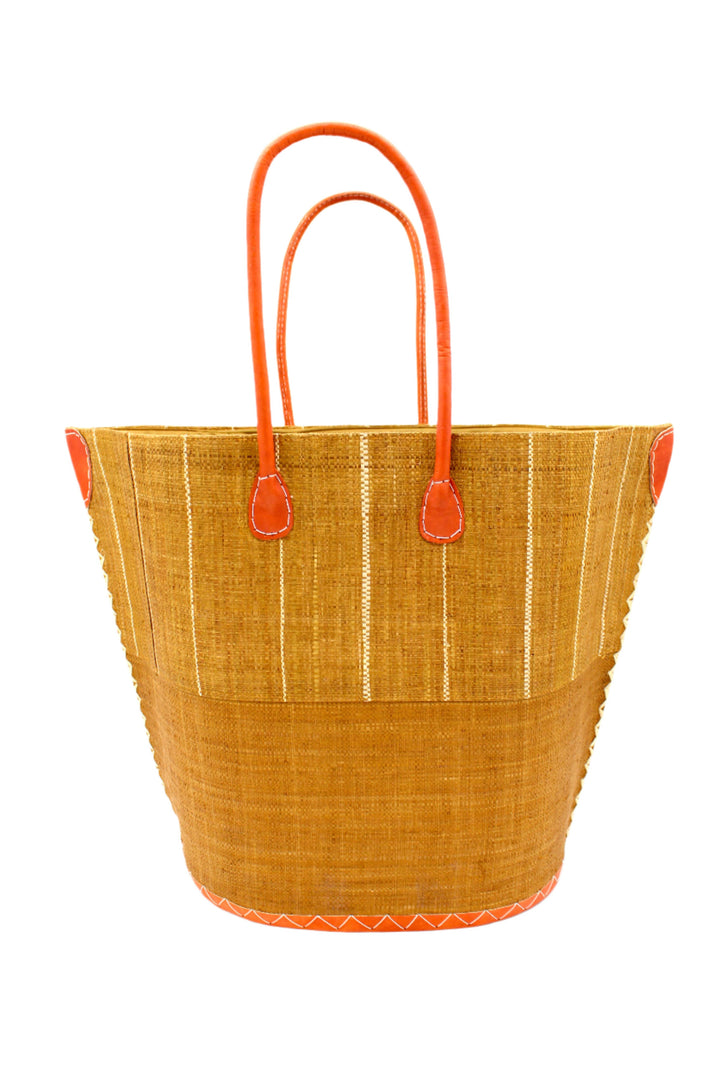 Santa Cruz Two Tone Pinstripes Large Straw Tote Bag: Coral