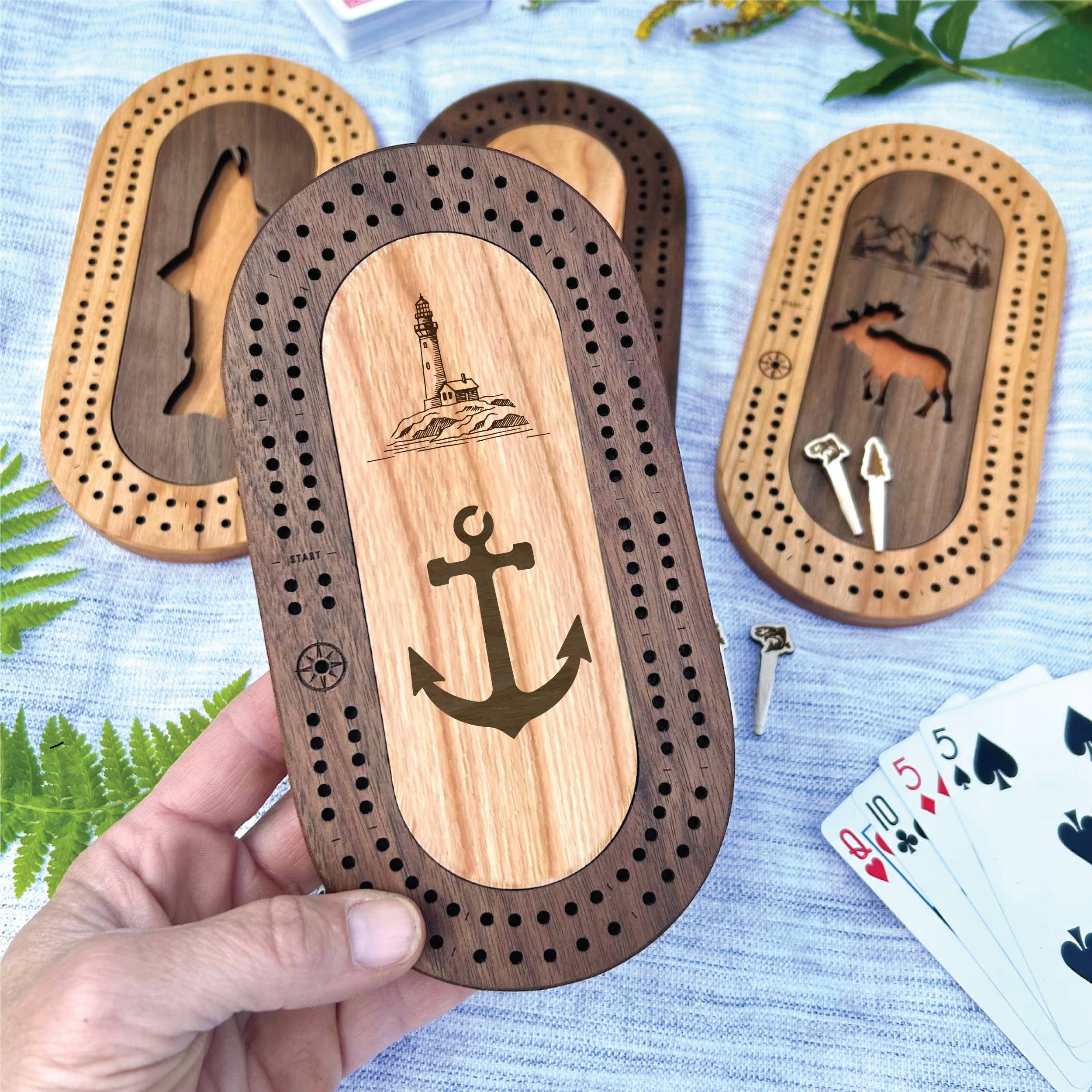 Wildlife Mini Travel Cribbage Board & Custom Pegs Set: Fish / Select best pegs for us
