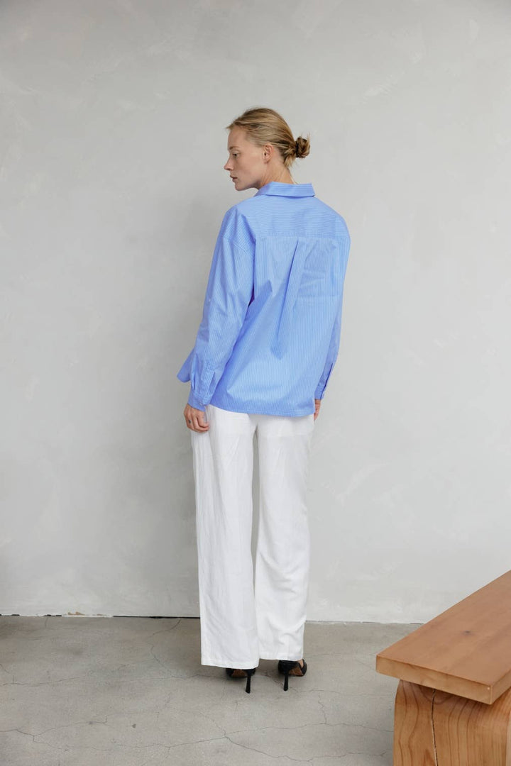 The Annalise Top | Pinstripe Button-Down Top: BLUE/WHITE / MEDIUM