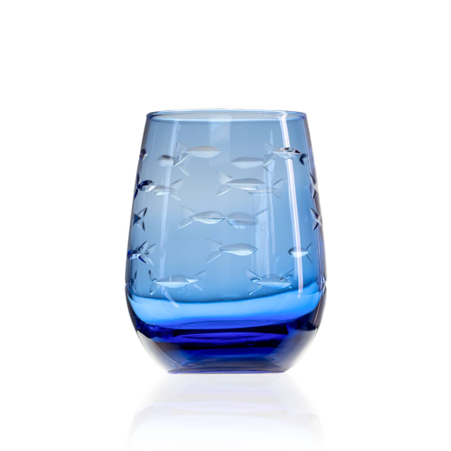 School of Fish 15oz Blue Stemless Wine Tumbler Glass: Case of 12