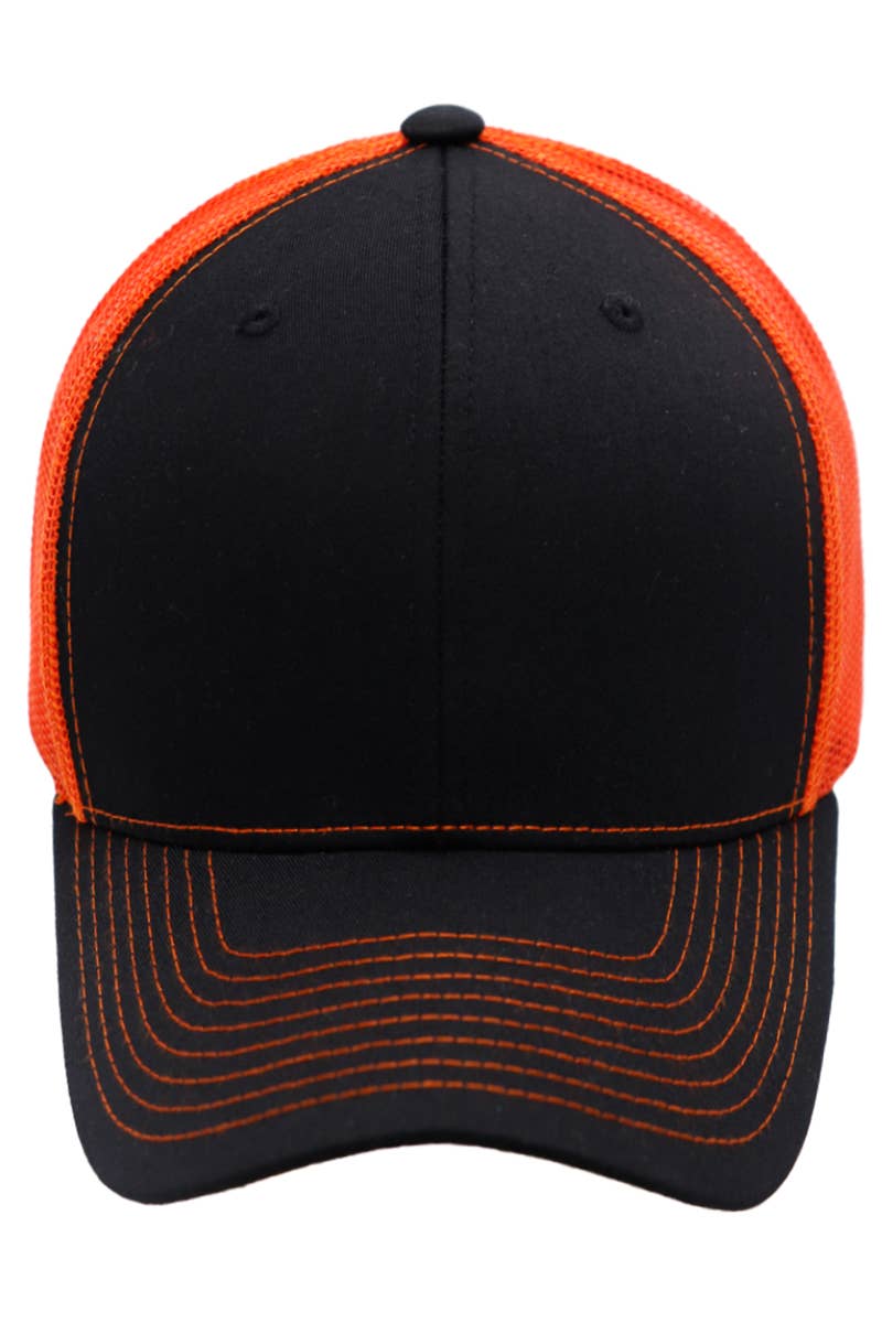 Sleek Black Front Six Panel Curved Bill Trucker Hat: Black