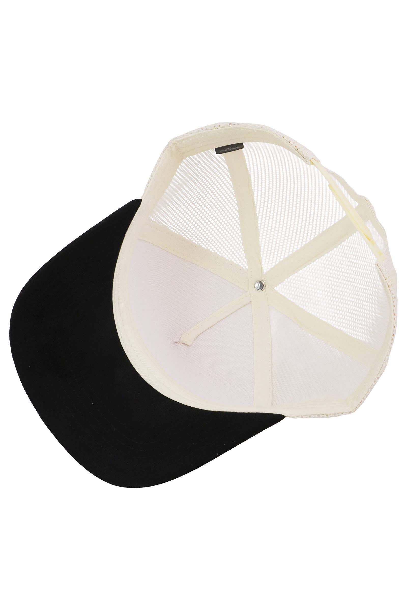 Vegan Suede 5 Panel Snap Back Trucker Hat: BEIGE/BLACK / ONE SIZE