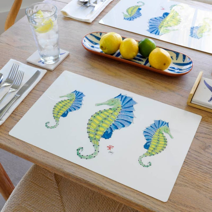 FishAye Seahorse Triple Placemat | Coastal Nautical Table Decor: Set of 8