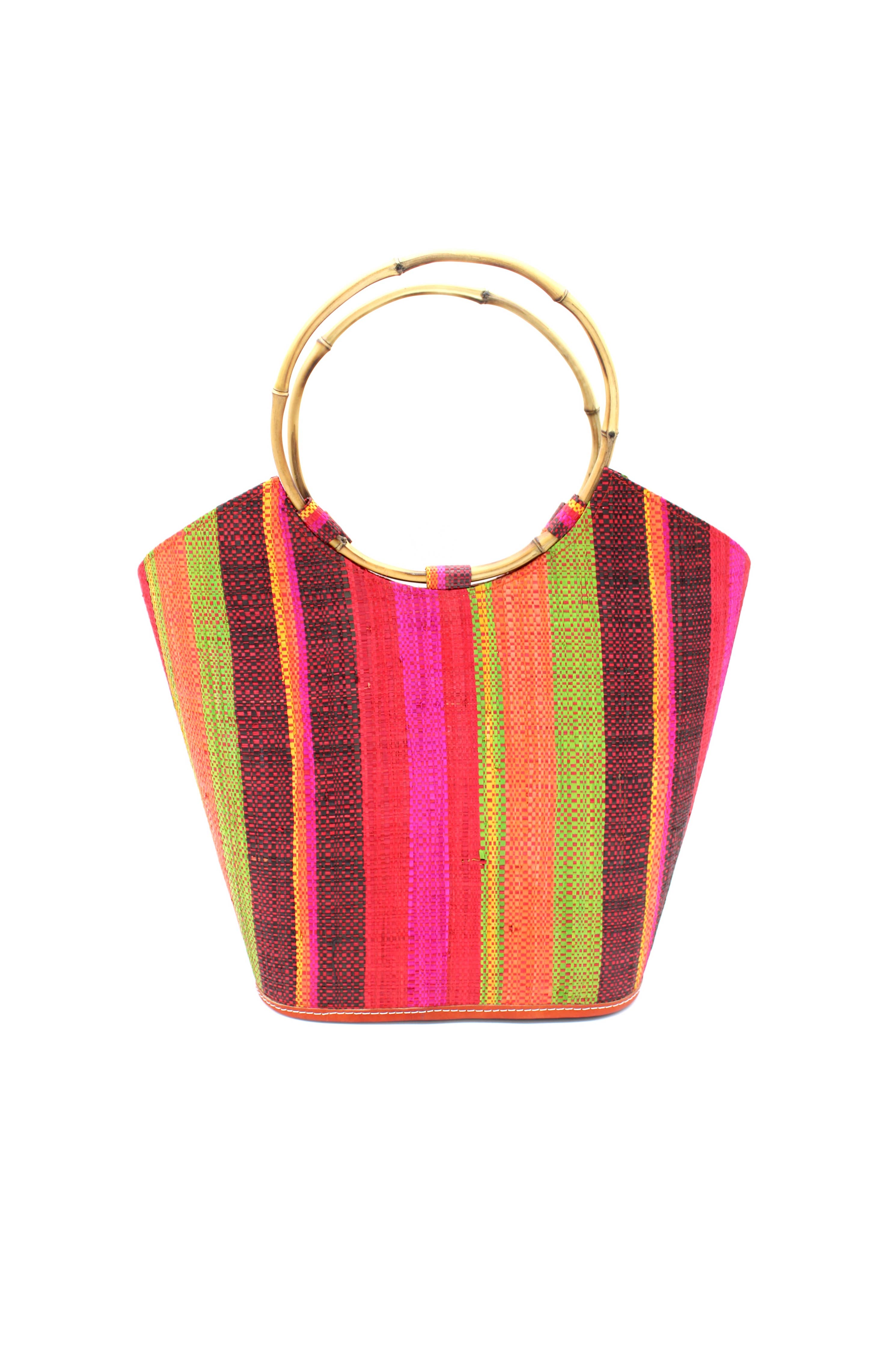 Carmen Straw Bucket Bag with Bamboo Handles: Denim