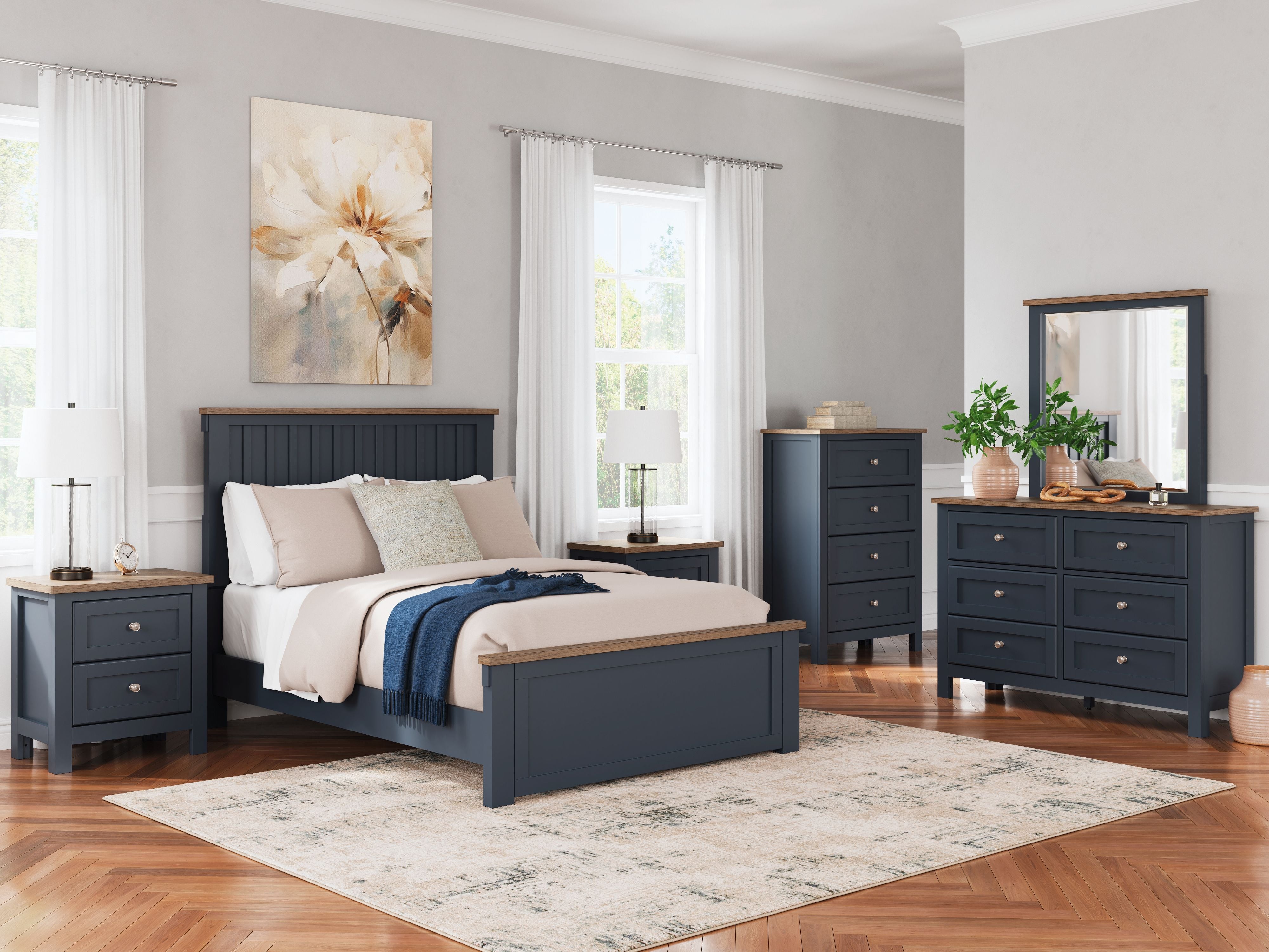 Landocken - Two Drawer Night Stand - Brown / Blue