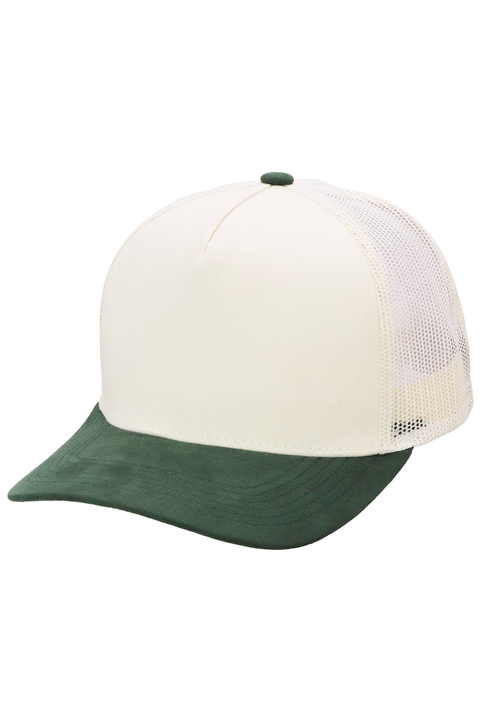 Vegan Suede 5 Panel Snap Back Trucker Hat: BEIGE/BLACK / ONE SIZE