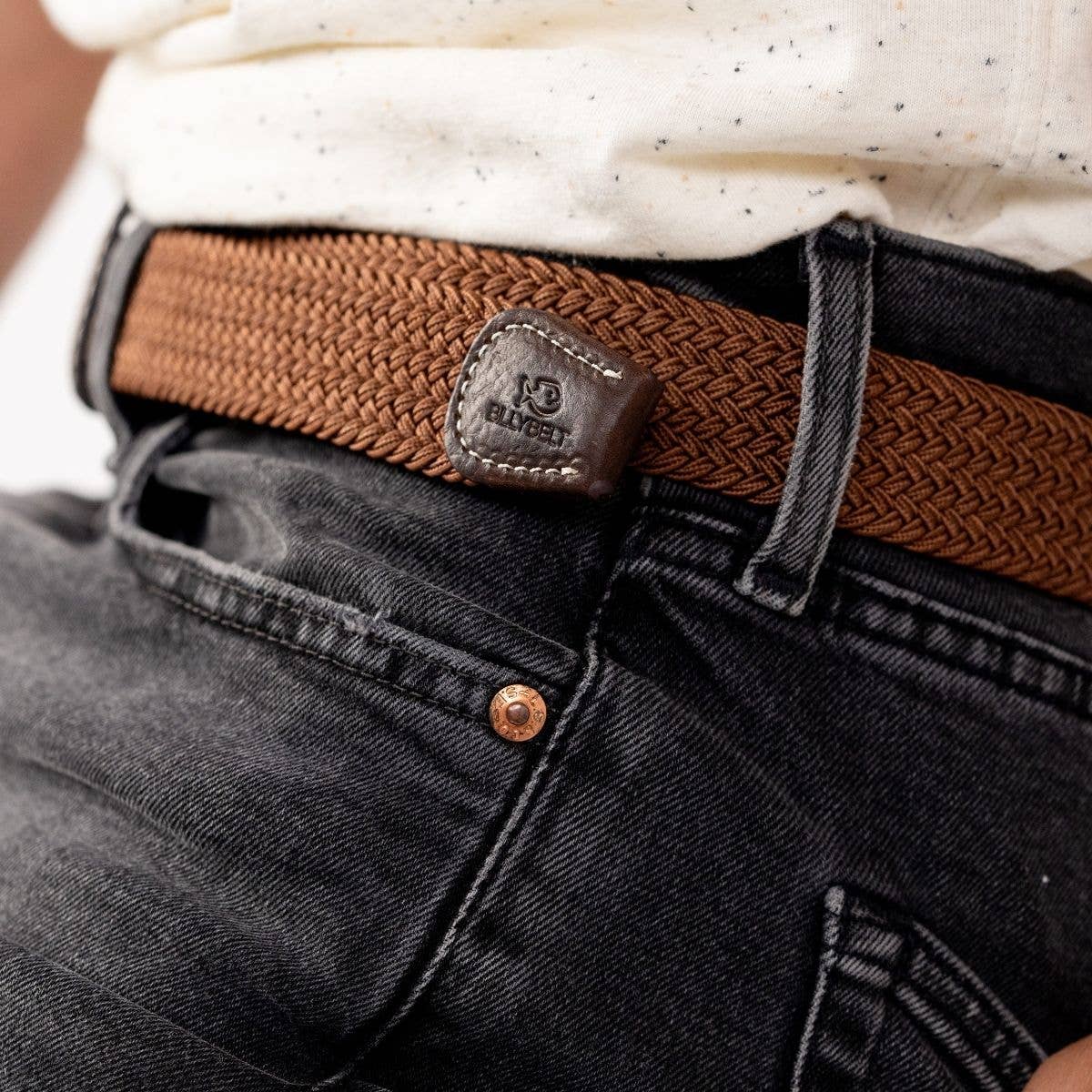 Elastic Braided Belt in Camel Brown