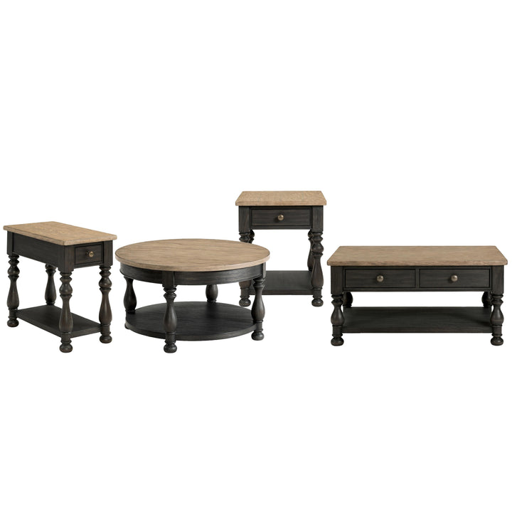Barrington Two Tone - Round Coffee Table - Antique Oak / Matte Black