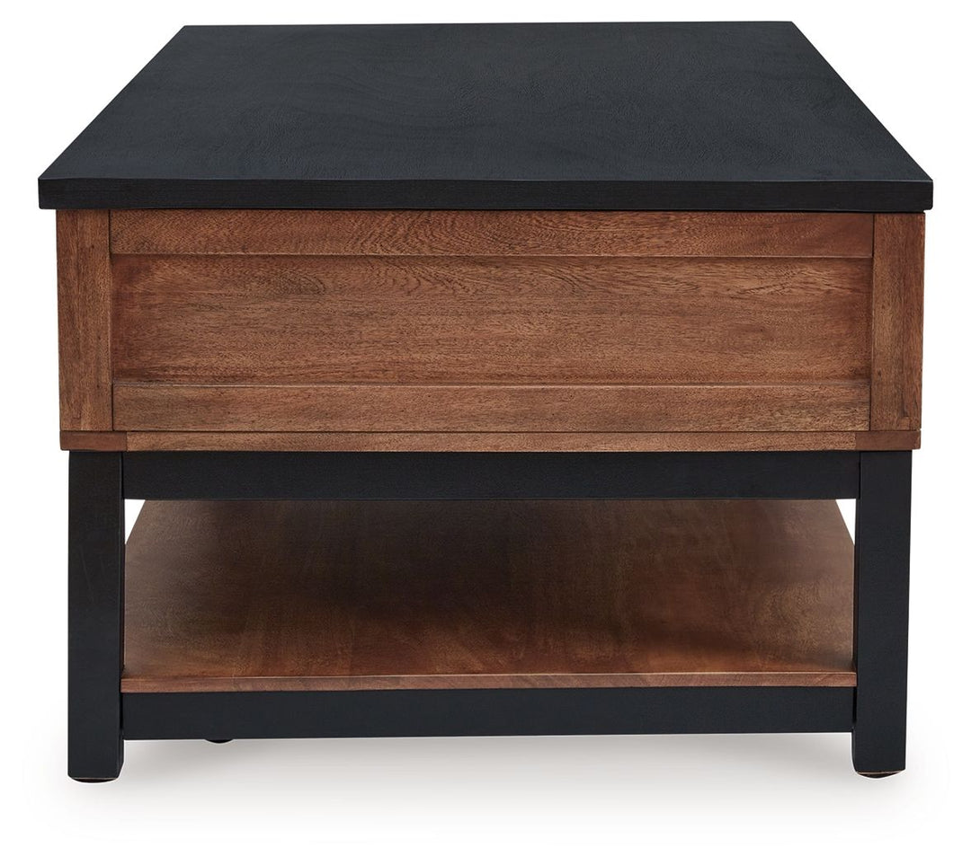 Kallari - Warm Brown / Black - Lift Top Cocktail Table