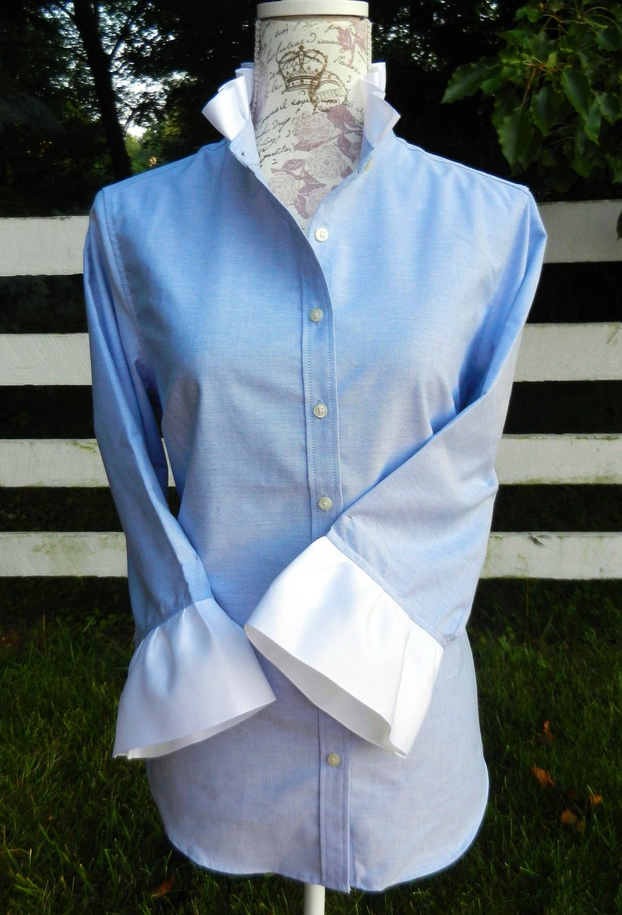 Scarlett Oxford Ribbon Trim 3/4 Sleeve- Blue: M