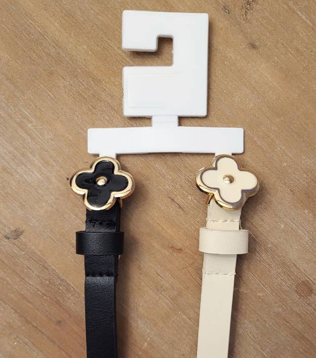 Duo Slim Simple Chic Clover Flower Buckle Leather Belt Set