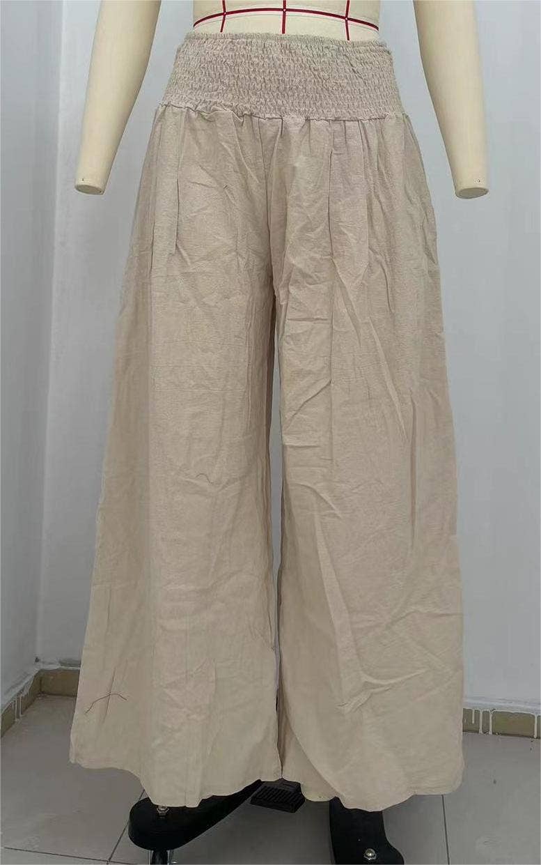 Women's slacks casual wide-legged pants wrap spring trousers: Brown / L