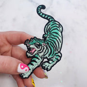 Tiger - Right Iron On Patch, Aqua