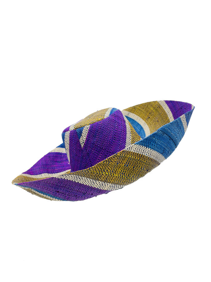 Sun Hats: Colored Stripes Packable 5" & 7" Brim Raffia Straw: 5" Brim / Carmalita Stripes