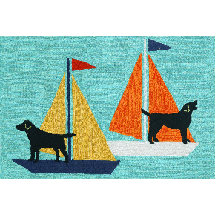 Frontporch Sailing Dog Indoor/Outdoor Rug: Blue / Polyester; Acrylic / 1'8" x 2'6"