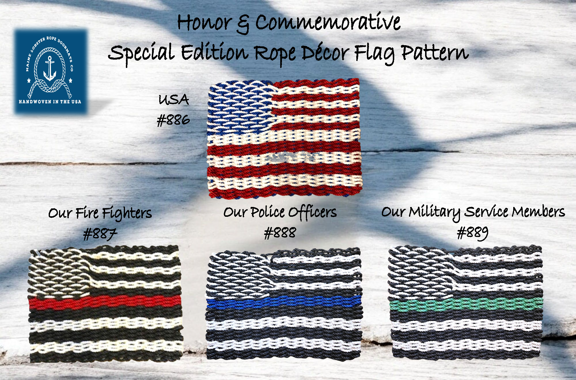 968 The "Original" Handcrafted Woven Maine Lobster Rope Commemorative Flag: Small 18" x 30" / Thin Red Line #888