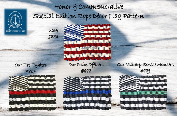 968 The "Original" Handcrafted Woven Maine Lobster Rope Commemorative Flag: Small 18" x 30" / Thin Blue Line #887