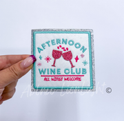 Afternoon Wine Club glitter embroidery patch