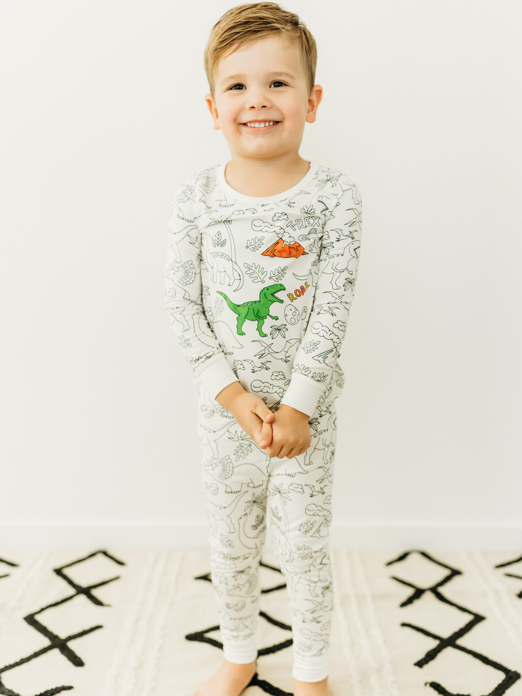Dinosaur Coloring Pajamas 2 piece set made from Bamboo: 3T