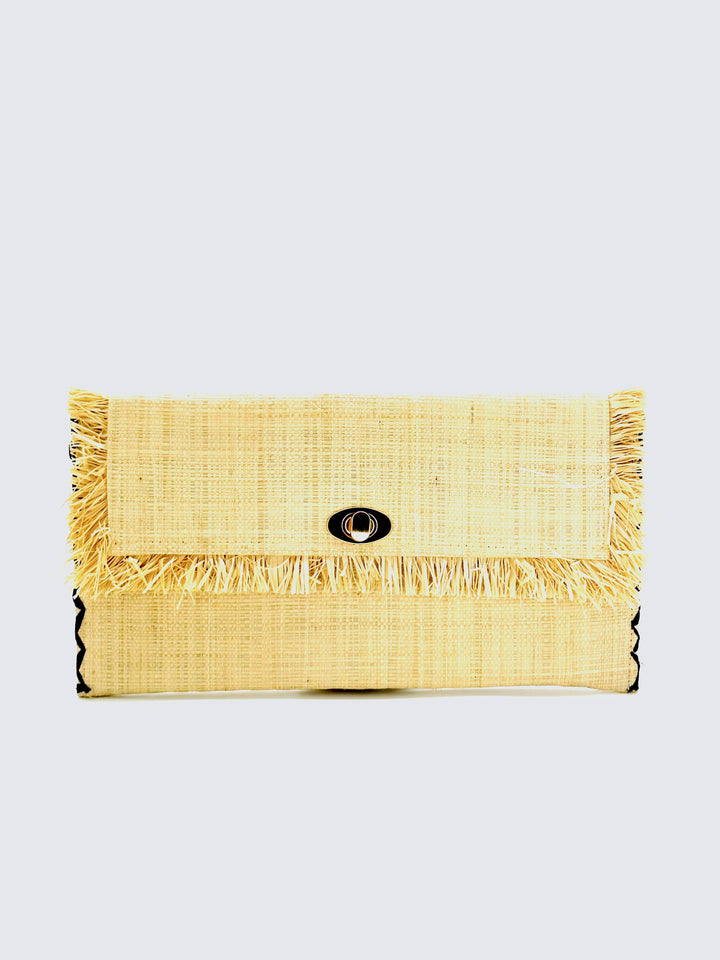 Sophie Straw Envelope Clutch Purse with Raw Fringe Trim Edge: Carmalita