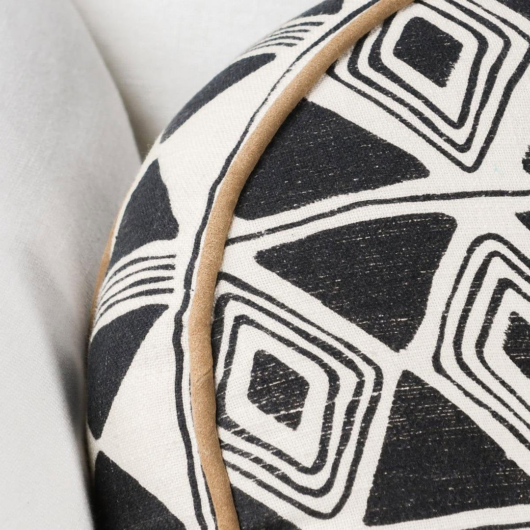 Radiant Oasis - 18" Round Nubia Pillow - Black / White