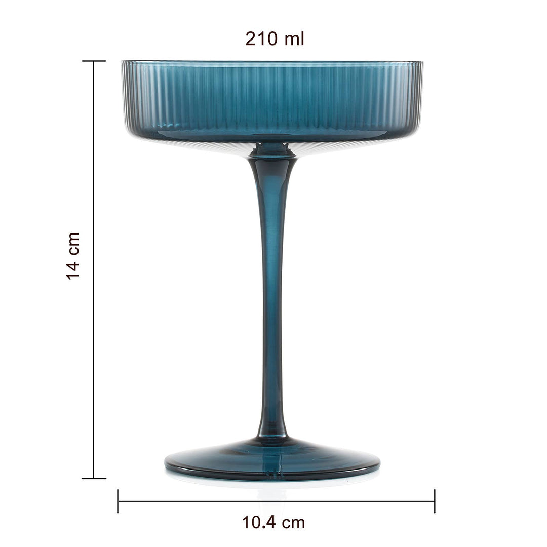 Art Deco Ribbed Pastel Coupe, & Cocktail Glasses - 6 Set