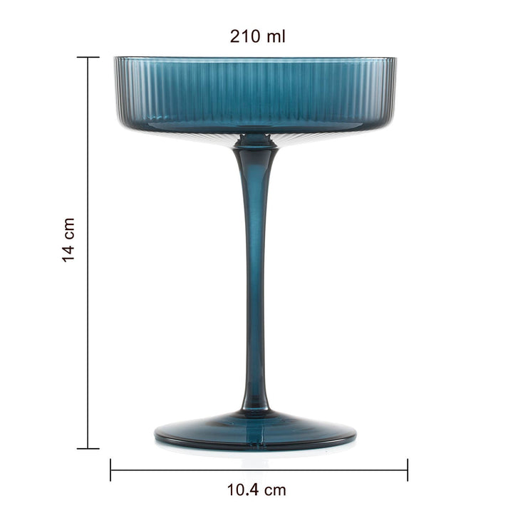 Art Deco Ribbed Pastel Coupe, & Cocktail Glasses - 6 Set