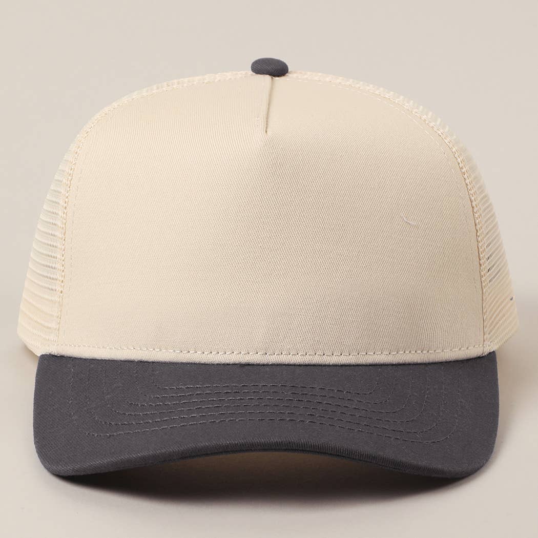 Solid Two-Tone Cotton Trucker Hat with Mesh Back