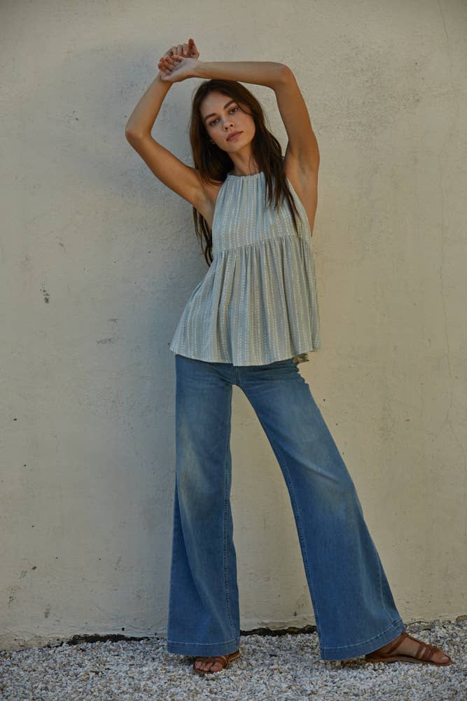 L5593 - Sleeveless Rayon Gauze Halter Top: Pale Mint / L