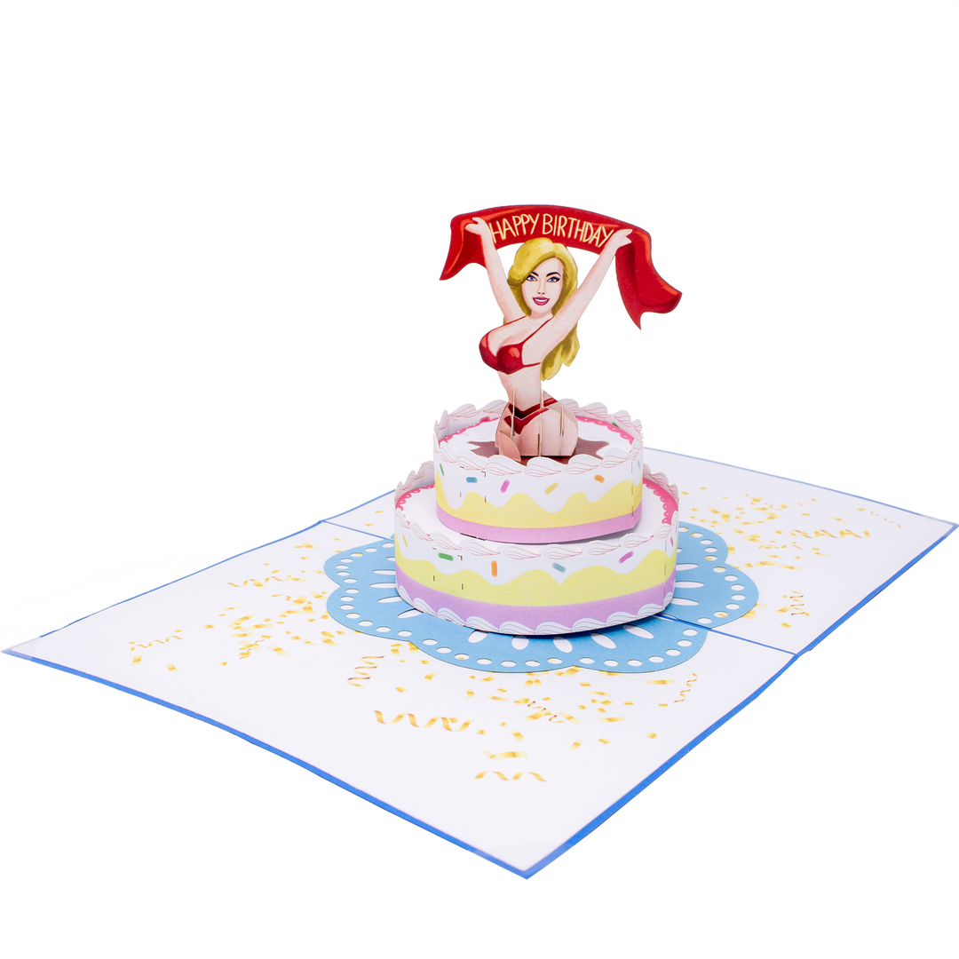 Surprise Stripper Birthday Cake Inappropriate 3D Greeting