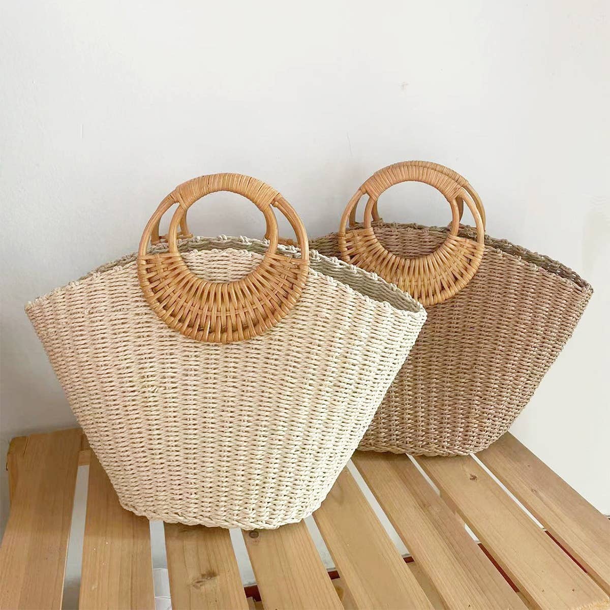 SUMMER BEACH SEA STRAW RATTAN TOTE CLUTCH BAGS_CWAB0814: Beige / (OS) 1
