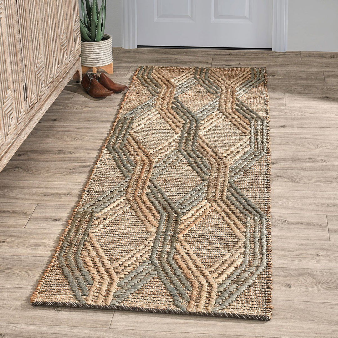 Natural Fiber - 2.6' x 8' Sylmar Rug - Natural / Mineral Blue