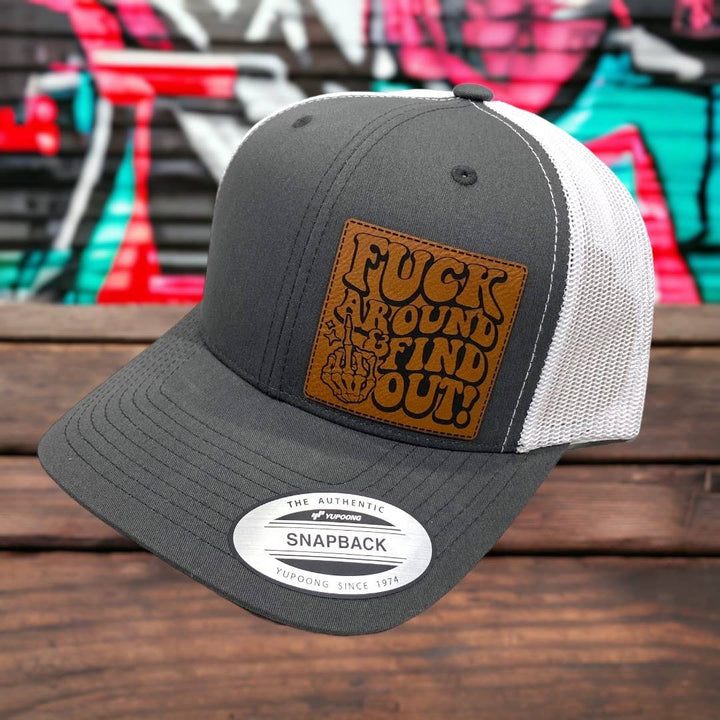 Fuck Around And Find Out | Leather Patch Hat: Charcoal / Charcoal
